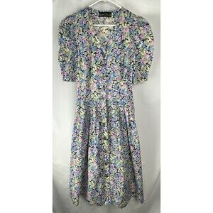 Vtg Berwin & Wolff Dress Eur 44 US 10/12 Blue Pink Long Floral Cottage‎ READ